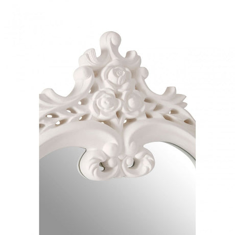 Antique White Rose Crest Wall Mirror, Mirrored Glass, White
