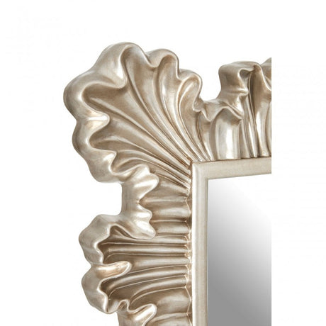 Champagne Finish Clamshell Design Wall Mirror, Mirrored Glass, Silver
