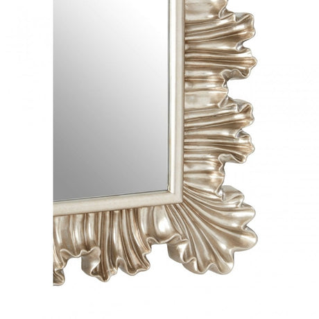 Champagne Finish Clamshell Design Wall Mirror, Mirrored Glass, Silver