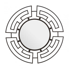Jalal Round Wall Mirror, Mirrored Glass, Black