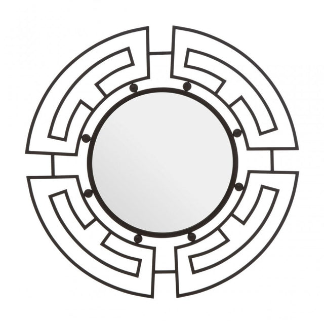 Jalal Round Wall Mirror, Mirrored Glass, Black