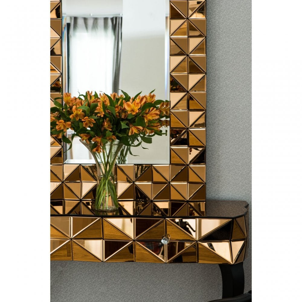 Soho Copper Wall Mirror, Wood, Mirrored Glass, Copper