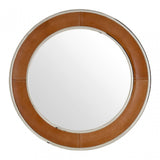 Oxlane Oxlane Churchill Wall Mirror, Leather, Mirrored Glass, Steel, Brown