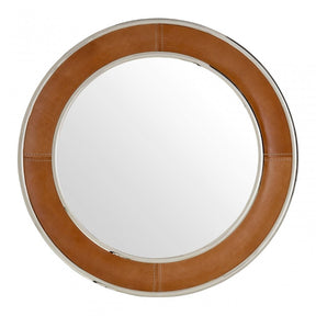 Oxlane Oxlane Churchill Wall Mirror, Leather, Mirrored Glass, Steel, Brown