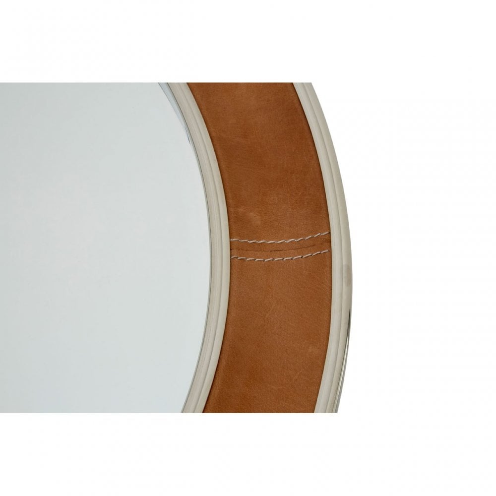 Oxlane Oxlane Churchill Wall Mirror, Leather, Mirrored Glass, Steel, Brown