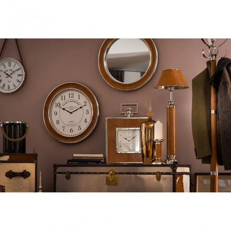 Oxlane Oxlane Churchill Wall Mirror, Leather, Mirrored Glass, Steel, Brown