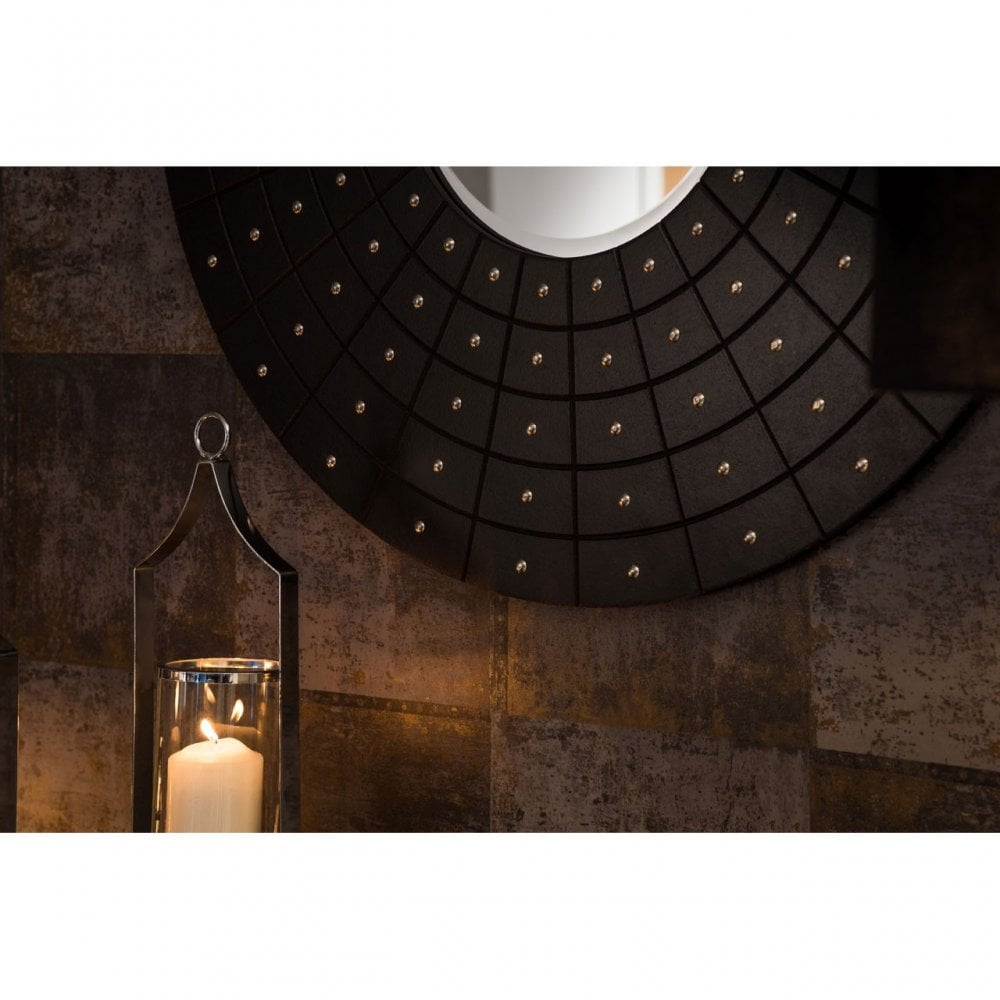 Sloane Round Wall Mirror, Wood, Mirrored Glass, Black