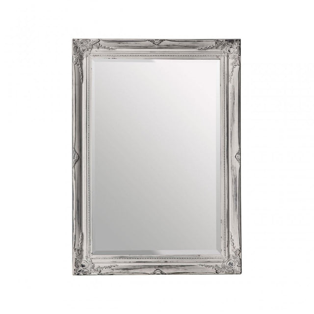 Distressed Wall Mirror, Wood, Mirrored Glass, White