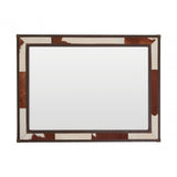 Brown/White Genuine Cowhide Wall Mirror, Cowhide, Mirrored Glass, Stainless Steel, Brown