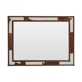 Brown/White Genuine Cowhide Wall Mirror, Cowhide, Mirrored Glass, Stainless Steel, Brown