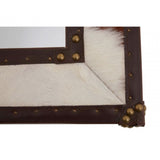 Brown/White Genuine Cowhide Wall Mirror, Cowhide, Mirrored Glass, Stainless Steel, Brown