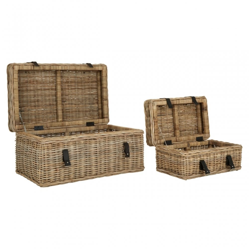 Set of 2 Grey Ratallio Rattan Storage Trunks, Kubu Rattan, Natural
