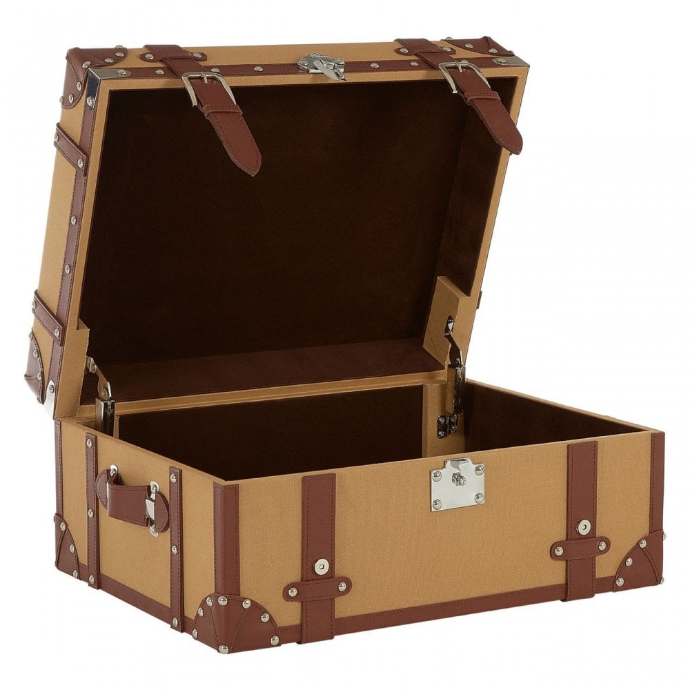 Columbus Small Canvas Storage Trunk, Canvas, Mango Wood, Natural
