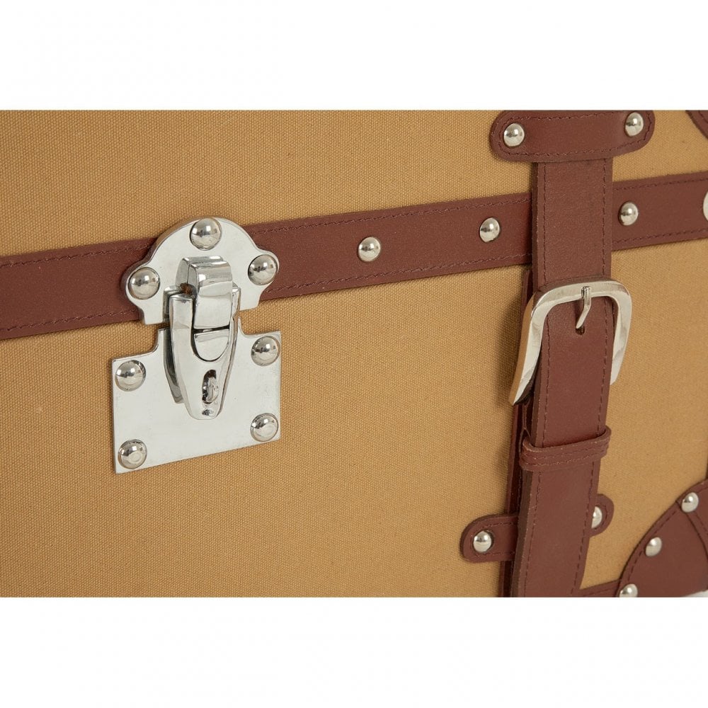 Columbus Small Canvas Storage Trunk, Canvas, Mango Wood, Natural