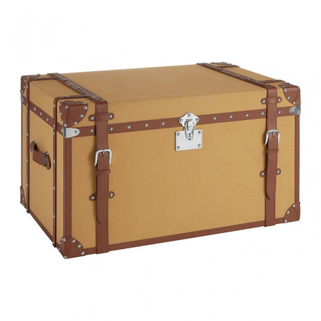 Columbus Large Canvas Storage Trunk, Canvas, Mango Wood, Brown