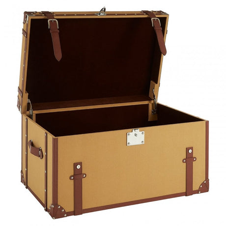 Columbus Large Canvas Storage Trunk, Canvas, Mango Wood, Brown