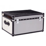 Black / White Genuine Cowhide Storage Trunk, Cowhide, Stainless Steel, Black