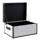 Black / White Genuine Cowhide Storage Trunk, Cowhide, Stainless Steel, Black