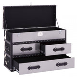 Black/White Genuine Cowhide 3 Drawer Cabinet, Cowhide, Stainless Steel, Black
