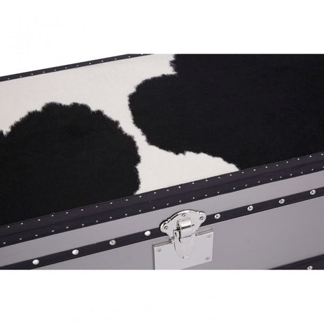 Black/White Genuine Cowhide 3 Drawer Cabinet, Cowhide, Stainless Steel, Black