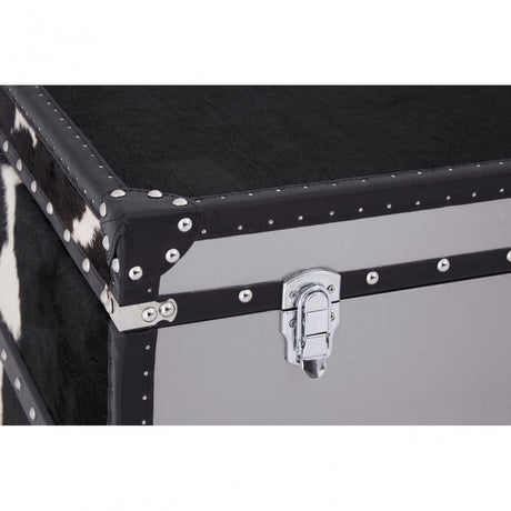 Black/White Genuine Cowhide 3 Drawer Cabinet, Cowhide, Stainless Steel, Black
