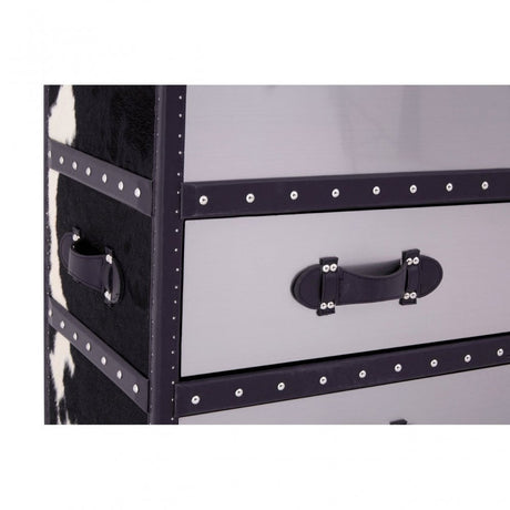 Black/White Genuine Cowhide 3 Drawer Cabinet, Cowhide, Stainless Steel, Black