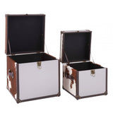 Brown / White Genuine Cowhide Storage Trunk Set, Cowhide, Stainless Steel, Brown