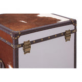 Brown / White Genuine Cowhide Storage Trunk Set, Cowhide, Stainless Steel, Brown