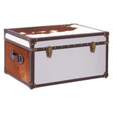 Brown / White Genuine Cowhide Storage Trunk, Cowhide, Stainless Steel, Brown