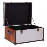 Brown / White Genuine Cowhide Storage Trunk, Cowhide, Stainless Steel, Brown