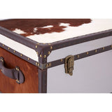 Brown / White Genuine Cowhide Storage Trunk, Cowhide, Stainless Steel, Brown