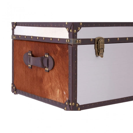 Brown / White Genuine Cowhide Storage Trunk, Cowhide, Stainless Steel, Brown