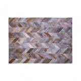 Safira Light Grey Patchwork Rug, Genuine Leather, Wool, Multi-Coloured