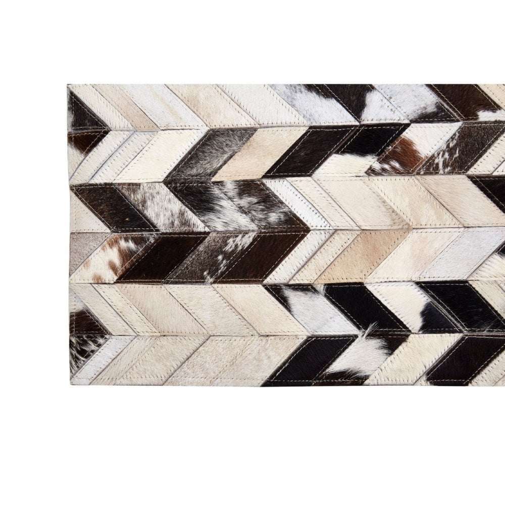 Safira Small Black / White Patchwork Rug, Genuine Leather, Wool, Black