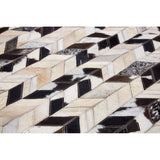 Safira Small Black / White Patchwork Rug, Genuine Leather, Wool, Black