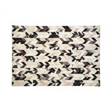 Safira Small Black / White Patchwork Rug, Genuine Leather, Wool, Black