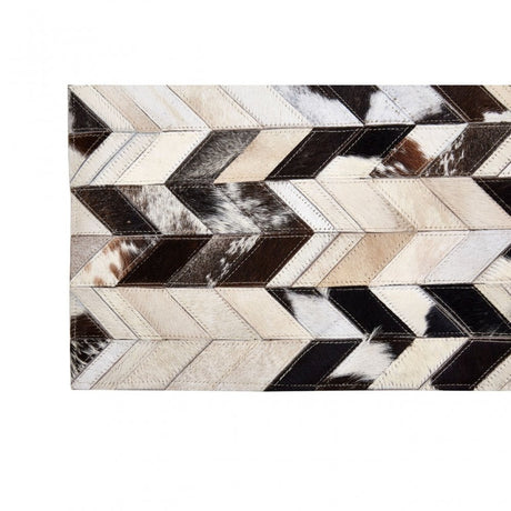 Safira Large Black / White Patchwork Rug, Genuine Leather, Wool, Black