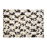 Safira Large Black / White Patchwork Rug, Genuine Leather, Wool, Black