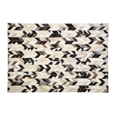 Safira Large Black / White Patchwork Rug, Genuine Leather, Wool, Black