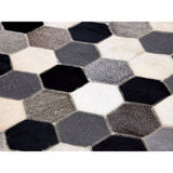 Safira Small Black / White / Grey Patchwork Rug, Genuine Leather, Wool, Black