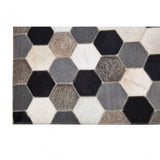 Safira Large Black / White / Grey Patchwork Rug, Genuine Leather, Wool, Black