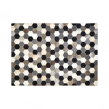Safira Large Black / White / Grey Patchwork Rug, Genuine Leather, Wool, Black