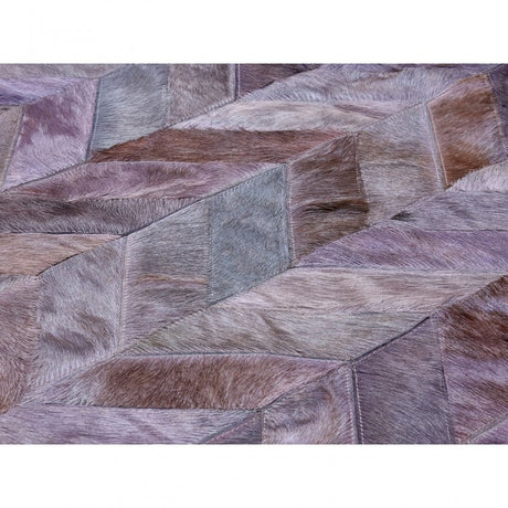 Safira Rug With Light Grey Patchwork, Genuine Leather, Wool, Grey
