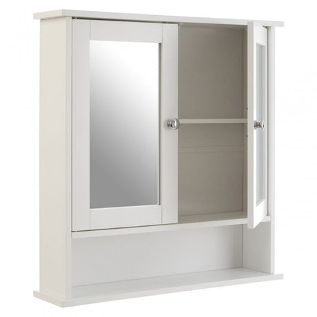 Bathroom Cabinet With Mirrored Doors / Shelf, Wood, Mirrored Glass, White