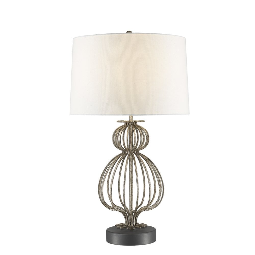 Elegant Lafitte Distressed Silver Steel Table Lamp with White Linen Shade