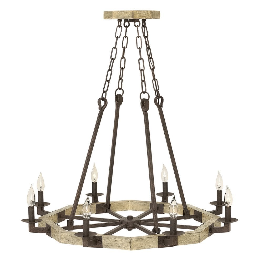 Wyatt Iron Rust 8-Light Wagon Wheel Chandelier