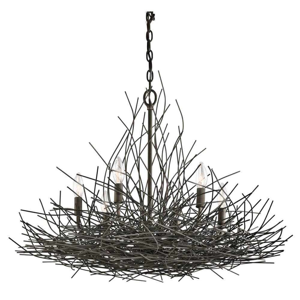 Organique Nature-Inspired 6-Light Chandelier in Warm Olde Bronze