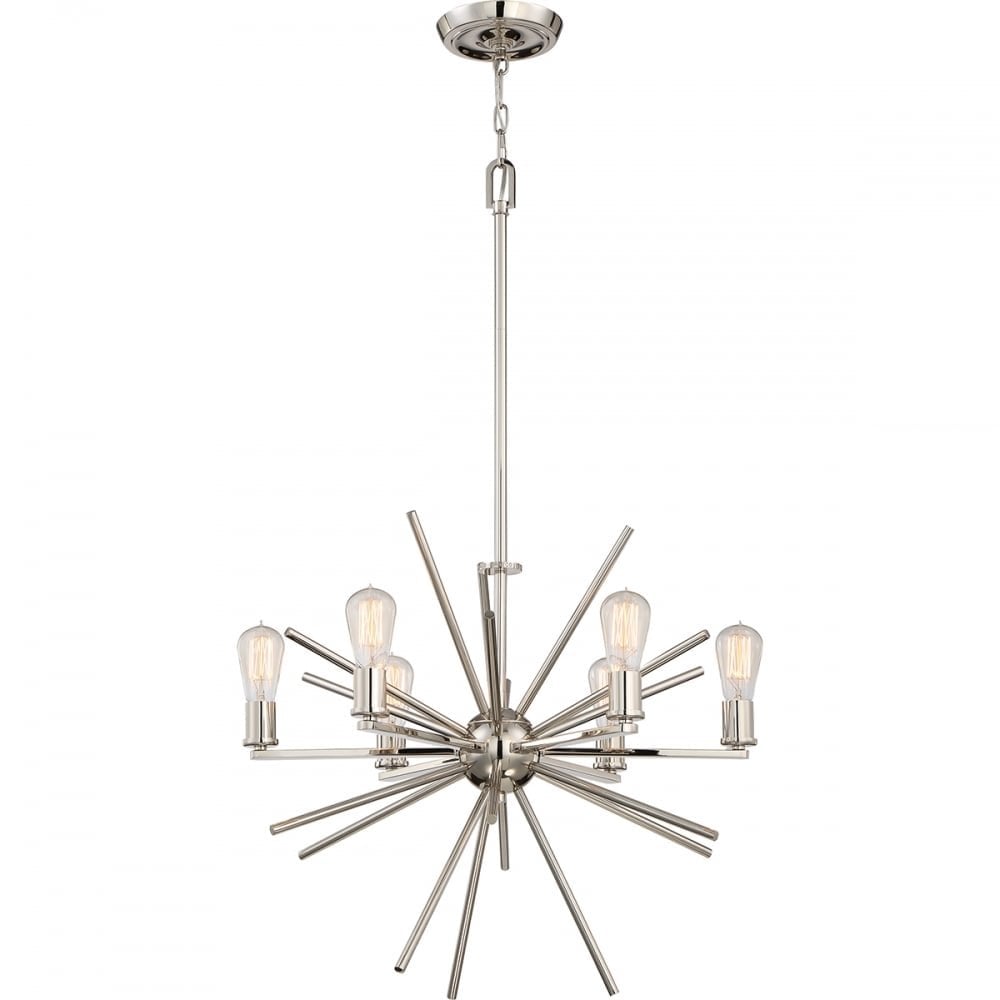 Carnegie 6-Light Imperial Silver Chandelier with Elegant Exposed Bulb Design