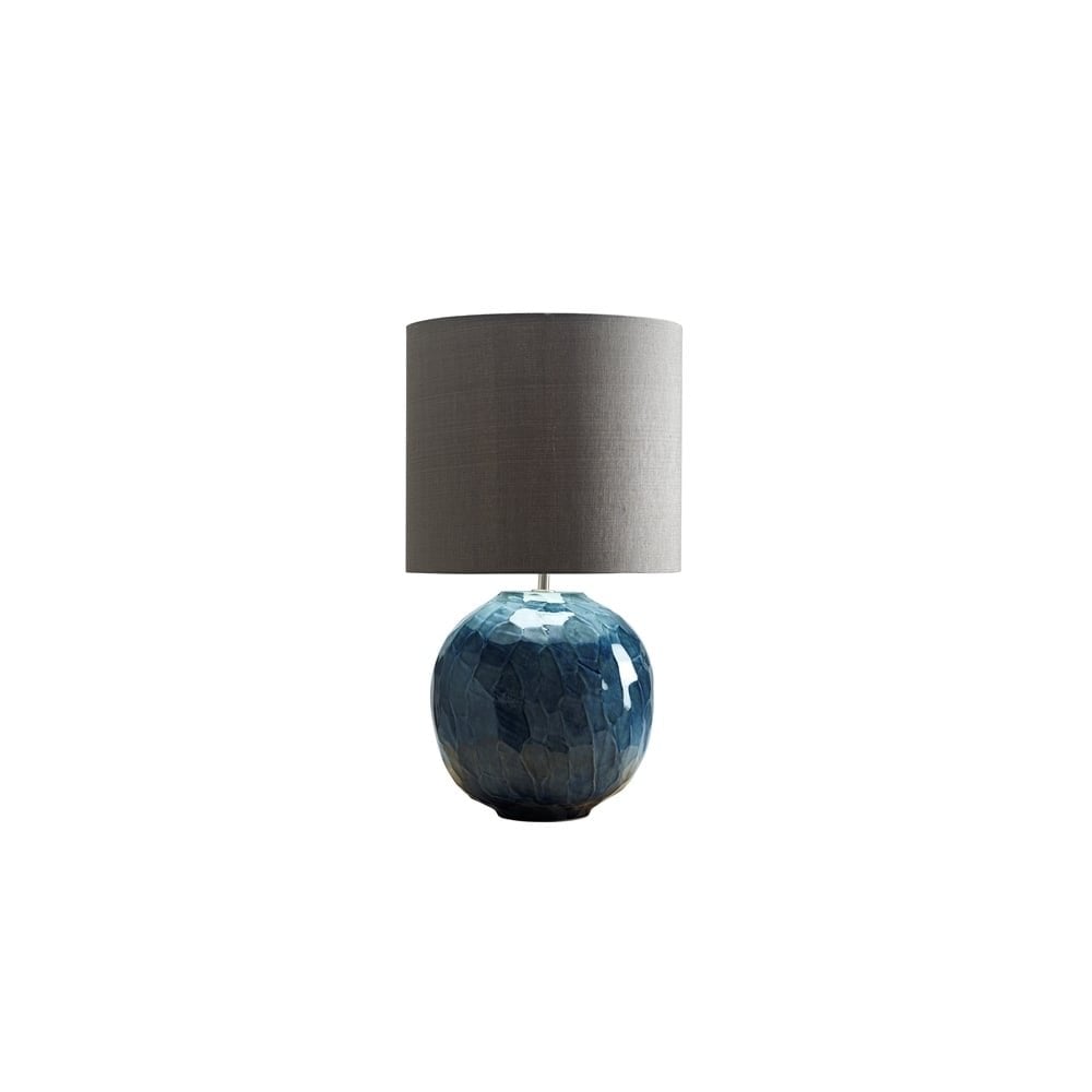 Ocean Blue Porcelain Table Lamp with Light Grey Shade