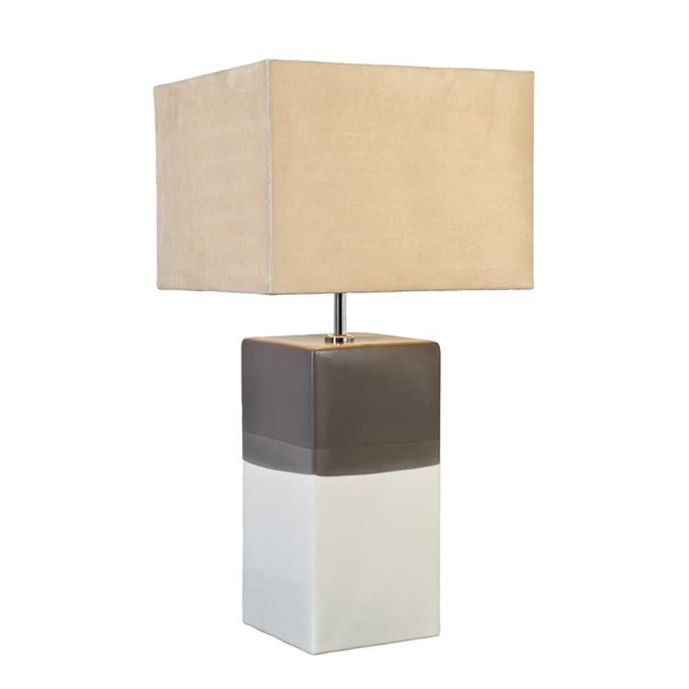 Alba Cream and Grey Ceramic Table Lamp with Light Grey Empire Shade